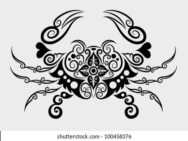 Decorative crab. animal decoration and abstract floral ornament, for tattoo design