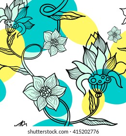 Decorative creative floral  seamless pattern with flowers. Vector illustration.