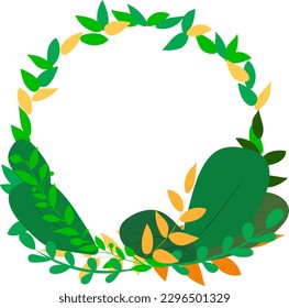 Decorative creative frame made of leaves and twigs, frame for design