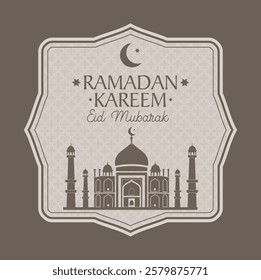 Decorative crescent moon with Islamic patterns and stars in a vector style, celebrating Ramadan. Perfect for greeting cards, posters, or holiday decor.