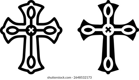 Decorative Cross Icons – Black and White Christian Religious Symbol Vector Illustration