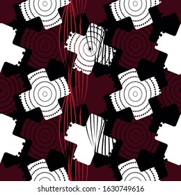 DECORATIVE CROSS IN MONOCHROME PATTERN, SEAMLESS VECTOR BACKGROUND.