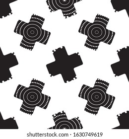 DECORATIVE CROSS IN MONOCHROME PATTERN, SEAMLESS VECTOR BACKGROUND.