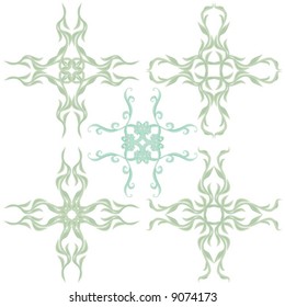 Decorative cross set II.  4 color floral elements.