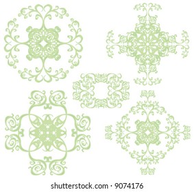 Decorative cross set III.  4 color floral elements.