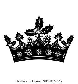Decorative crown featuring holly leaves, berries, and snowflakes, perfect for holiday celebrations and festive occasions.