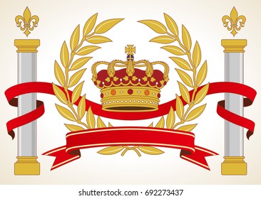 decorative Crown and laurel, ribbon, vector illustration