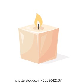 Decorative cube shaped candle for home decor, holiday, birthday, Christmas designs. Vector illustration isolated on a white background in flat style.