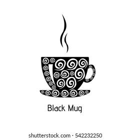 Decorative cup. Black mug Vector illustration