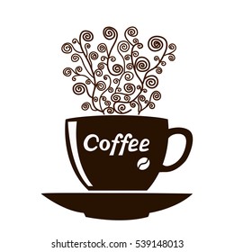 Decorative cup of coffee, icon vector illustration. Cup of hot drink.