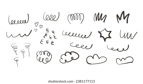 decorative Curl Line Doodle Hand Drawn. swirls and flourishes doodle set collection. isolated Simple vintage elements