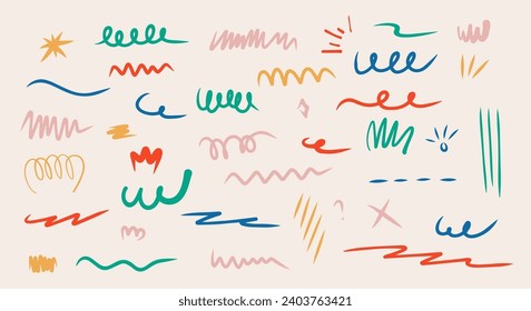 decorative Curl Line Doodle Hand Drawn. swirls and flourishes doodle set collection. isolated Simple vintage elements