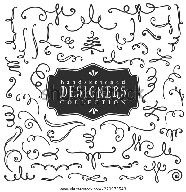 Decorative curls and swirls. Designers
collection. Hand drawn illustration. Design
elements.