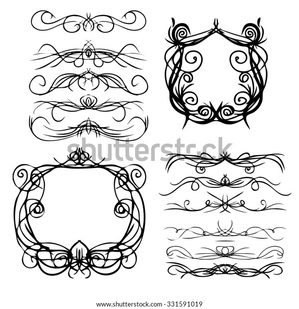decorative curls and swirls designers collection hand\
drawn illustration line classic white nails group hand traditional\
abstract edge pile culture drawn elegant ornate fancy beauty set\
silhouette vin