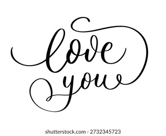 Decorative Cursive Love You Calligraphy Illustration