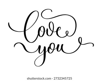 Decorative Cursive Love You Calligraphy Illustration