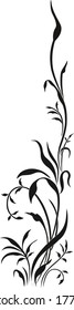 Decorative curve floral corner ornament with exotic leaves and butterfly for angular stencil isolated on white background