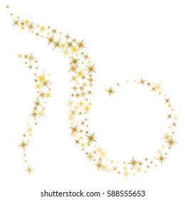 Decorative curve pattern on white with golden night sky objects. Cosmic abstract vector background with gold star elements. Glitter confetti, magic shining sparkles design. 