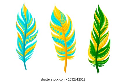 Decorative Curved Feathers as Avian Plumage Vector Set