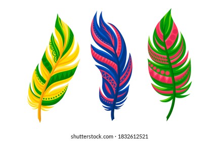 Decorative Curved Feathers as Avian Plumage Vector Set