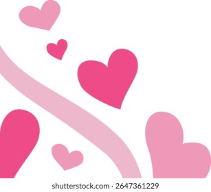Decorative curved pink stem with multiple heart shapes, great as a Valentine divider, romantic corner decoration, or graphic design element.