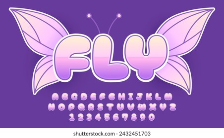 decorative cute butterfly wings editable text effect vector design