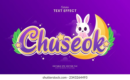 adorable lindo chuseok con efecto de texto editable de conejo diseño vectorial
