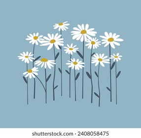 Decorative cute daisy flowers, vector for shirt prints, wall art designs, poster and card designs