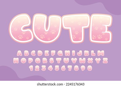 decorative cute Font and Alphabet vector with paw pattern