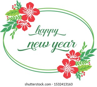 Decorative of cute leaf flower frame for various pattern of card happy new year. Vector