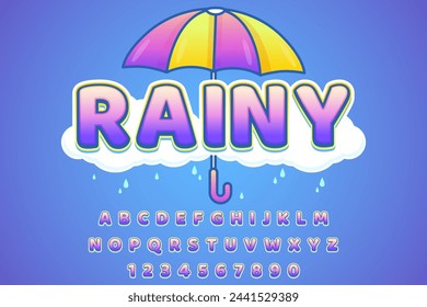 decorative cute rainy umbrella editable text effect vector design