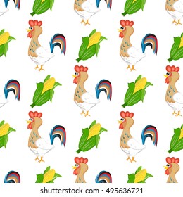 Decorative cute rooster vector cartoon illustration, seamless animal pattern, symbol of 2017 on Chinese calendar, Silhouette of red cock, Character design for New Year, zodiac symbol chicken vector.