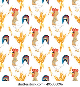 Decorative cute rooster vector cartoon illustration, seamless animal pattern, symbol of 2017 on Chinese calendar, Silhouette of red cock, Character design for New Year, zodiac symbol chicken vector.