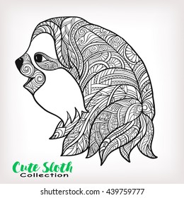 Decorative cute sloth. Outline vector illustration