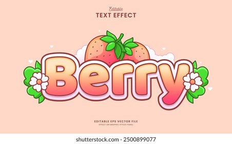 decorative cute strawberry editable text effect vector design