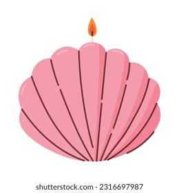 Decorative cute wax candle in the shape of a shell. Pink decorative aroma candle for relax and spa