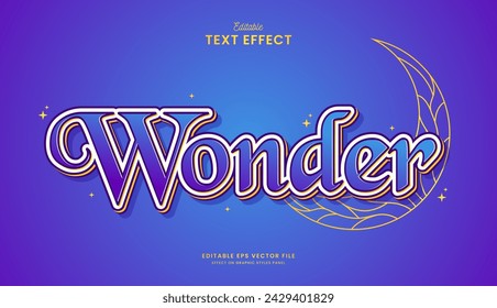 decorative cute wonder moon editable text effect vector design