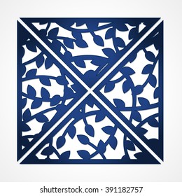 Decorative cutout triangular panels for laser cutting.  Lazer cut vector template with tree branches. Paper cut card with silhouette. 