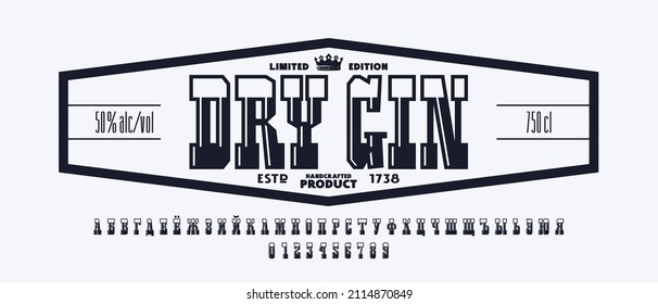 Fuente de serif de bloques cirílicos decorativos al estilo occidental. Cartas y números para el diseño del logotipo y titular. Ilustración del vector