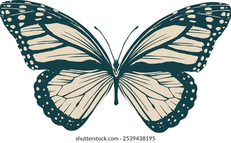 Decorative daisy botanical blossoms retro vintage style Vector illustration design for fashion, tee, t shirt, print, poster, graphic, background butterfly