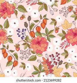 Decorative dalia seamless pattern design