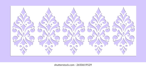 Painel decorativo do ornamento da máscara de damasco para o corte a laser e cnc. Elegante papel estêncil recortado ilustração vetorial para divisor de quarto, tela, decoração de parede. borda