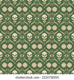 Patrón de damasco decorativo. Ornamento de flores barrocas vintage sin foco