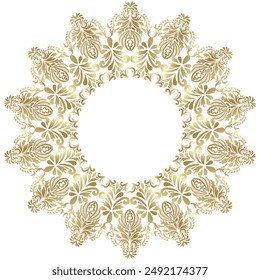 Decorative damask round frame, Elegance element for design in Eastern style, Classic place for text, Luxury Floral golden border, Lace illustration for invitations and greeting cards