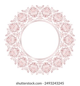 Decorative damask round frame, Elegance element for design in Eastern style, Classical place for text, Luxury Floral rose gold border, Lace illustration for invitations and greeting cards