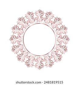 Dekorativer Damast-Rundrahmen, Elegantes Element für Design im orientalischen Stil, Klassischer Ort für Text, Luxus-Blumenroségoldrand, Spitze-Illustration für Einladungen und Grußkarten