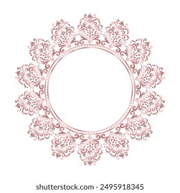 Marco redondo decorativo del damasco, elemento elegante para el diseño en estilo oriental, lugar clásico para el texto, frontera floral de lujo del oro rosa, ilustración del cordón para las invitaciones y las tarjetas de felicitación