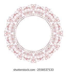 Decorative damask round frame, Elegant element for design in Eastern style, Classic place for text, Luxury Floral rose gold border, Lace illustration for invitations and greeting cards
