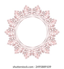Decorative damask round rose gold frame, Elegant element for design in Eastern style, Classical place for text, Luxury Floral border, Lace illustration for invitations and greeting cards