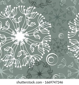 Decorative dandelion field, vector seamless background, pattern. Dandelion flowers on a green. Seamless pattern for wallpaper, pattern fills, web page background, textures.